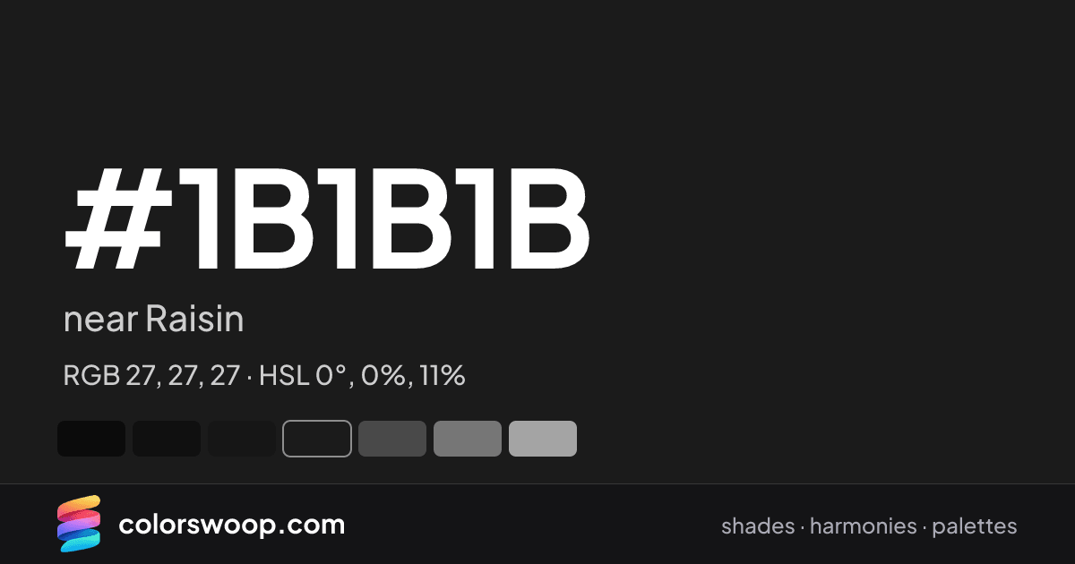#1B1B1B hex color card: near Raisin, RGB 27, 27, 27