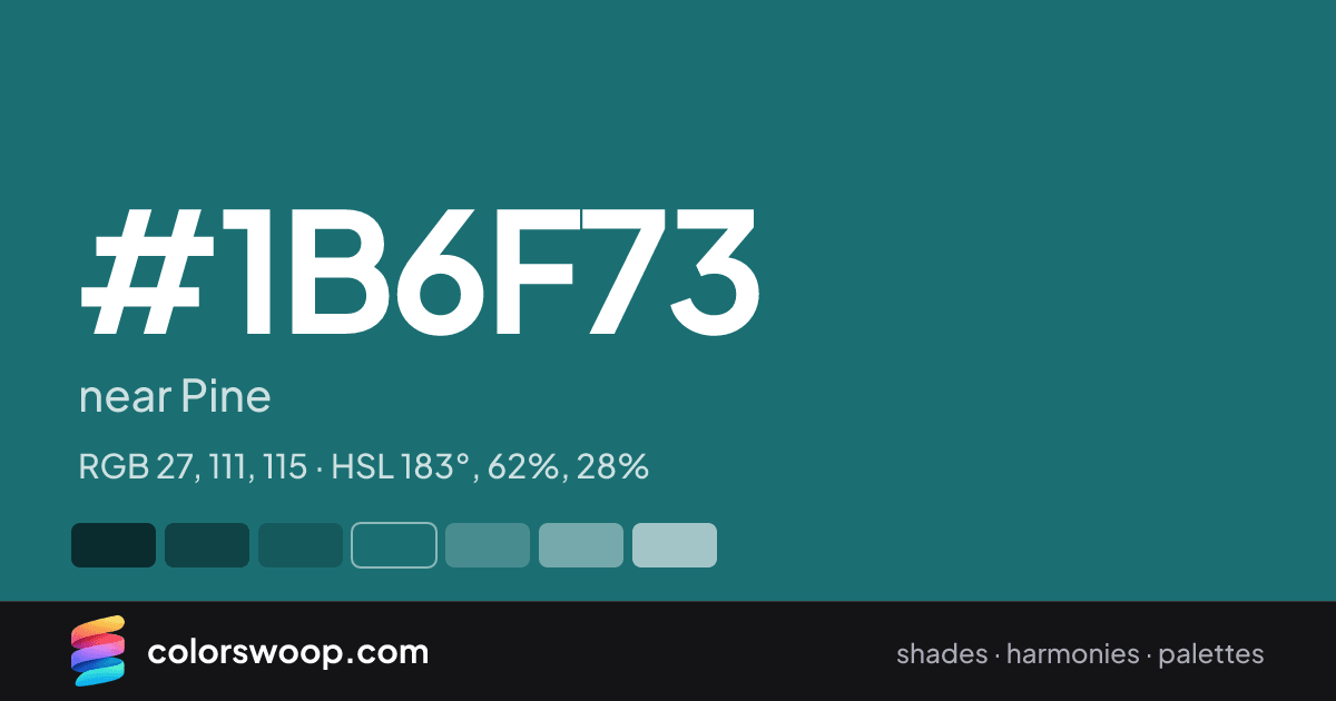 #1B6F73 hex color card: near Pine, RGB 27, 111, 115