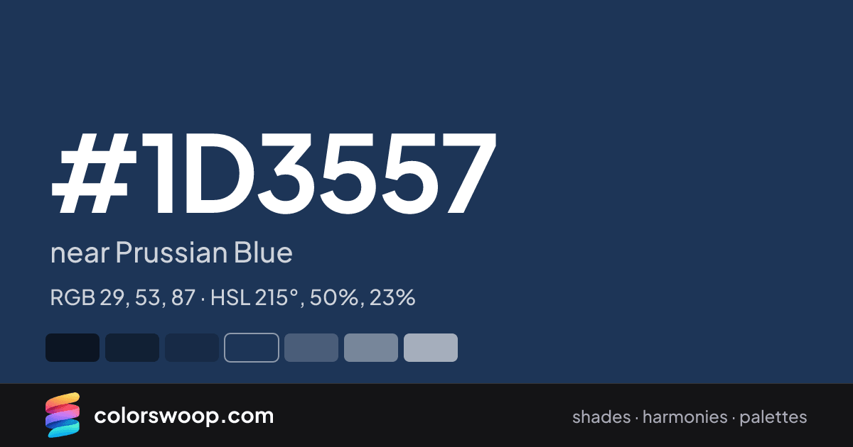 #1D3557 hex color card: near Prussian Blue, RGB 29, 53, 87