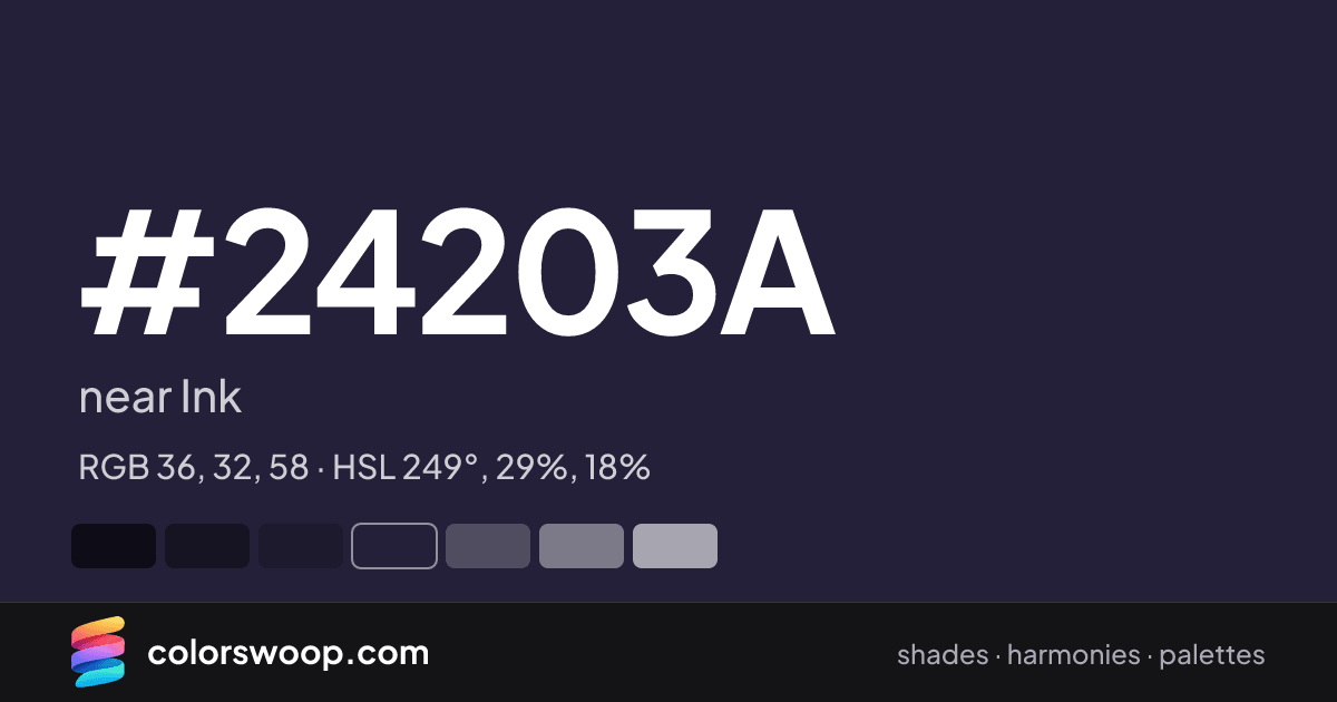 #24203A hex color card: near Ink, RGB 36, 32, 58