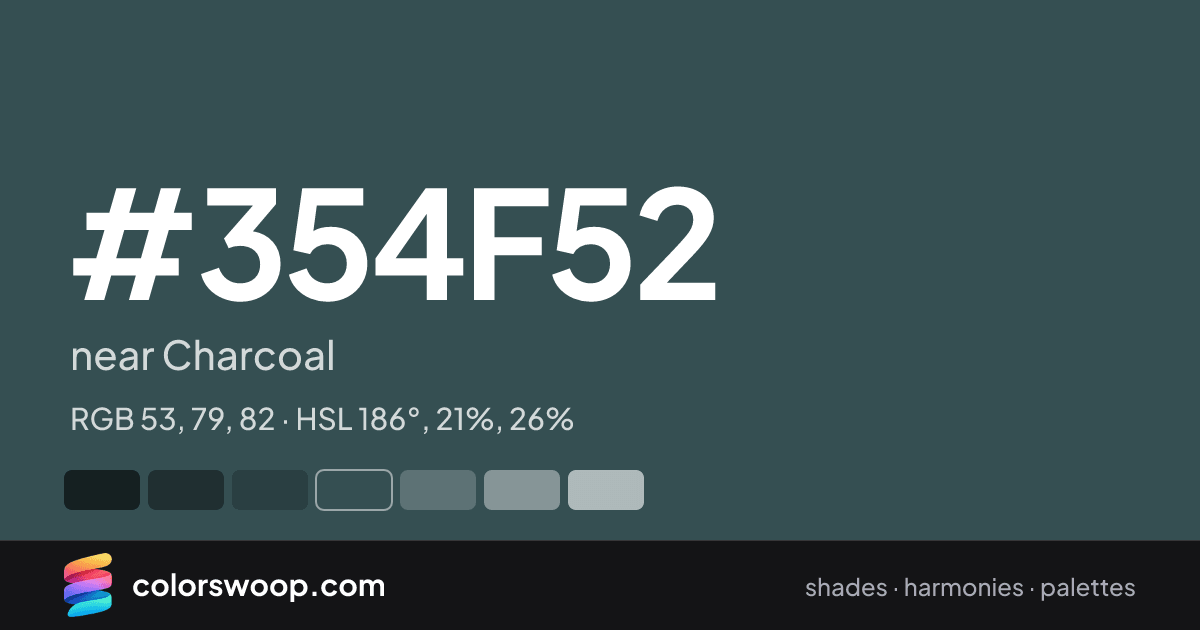 #354F52 hex color card: near Charcoal, RGB 53, 79, 82
