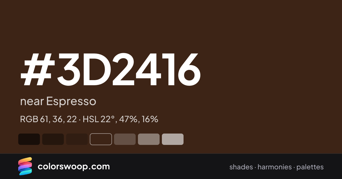 #3D2416 hex color card: near Espresso, RGB 61, 36, 22
