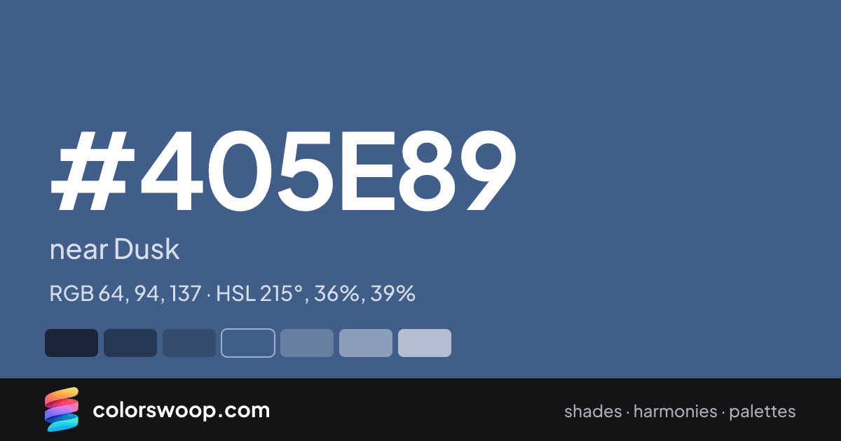 #405E89 hex color card: near Dusk, RGB 64, 94, 137