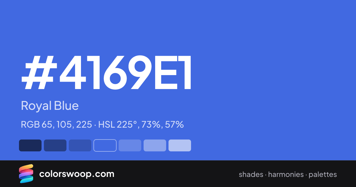 #4169E1 hex color card: Royal Blue, RGB 65, 105, 225