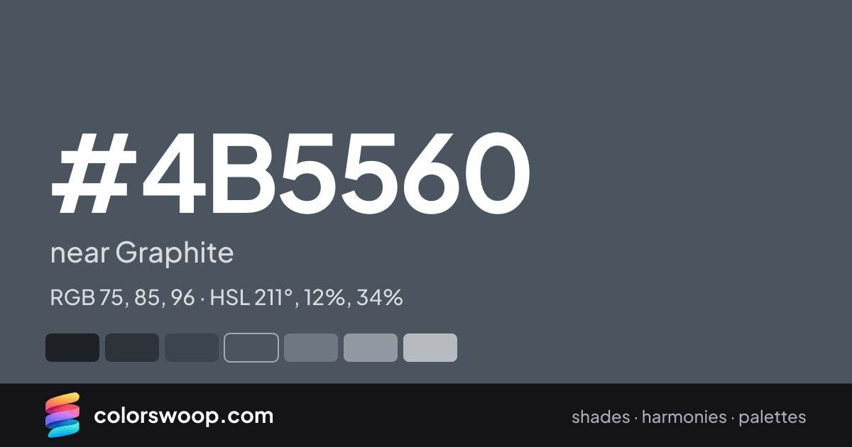 #4B5560 hex color card: near Graphite, RGB 75, 85, 96