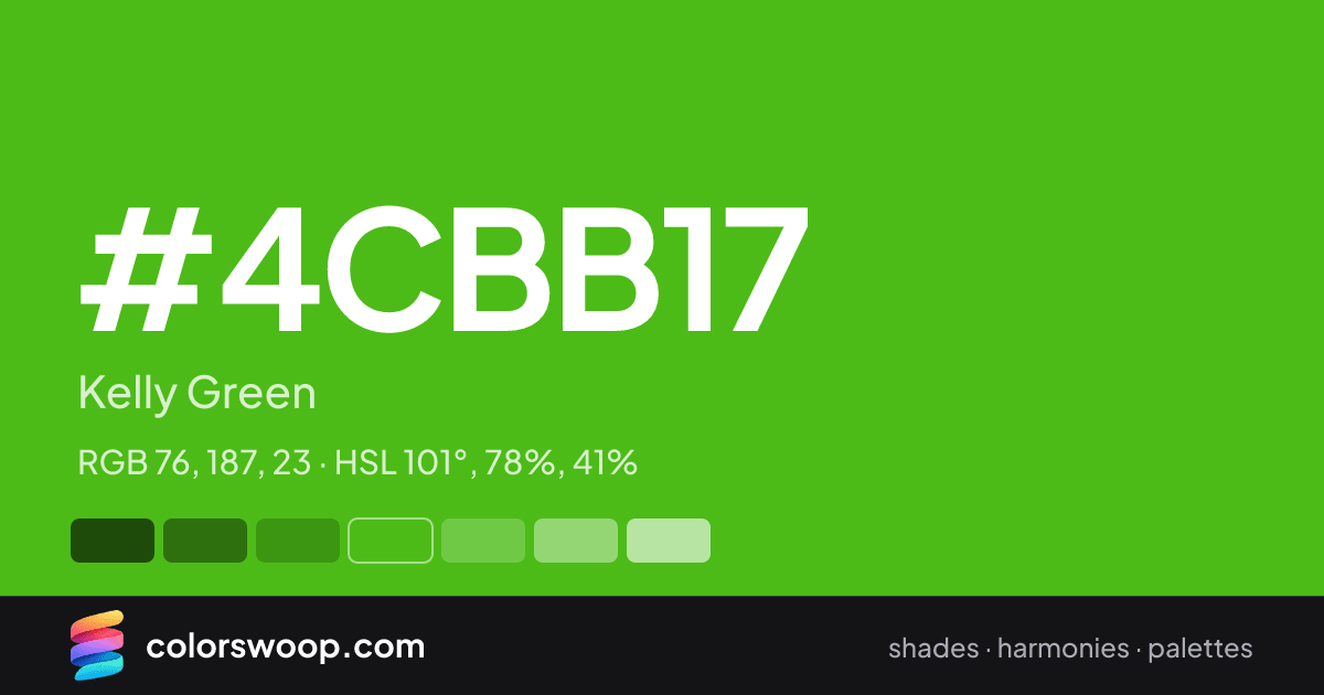 #4CBB17 hex color card: Kelly Green, RGB 76, 187, 23