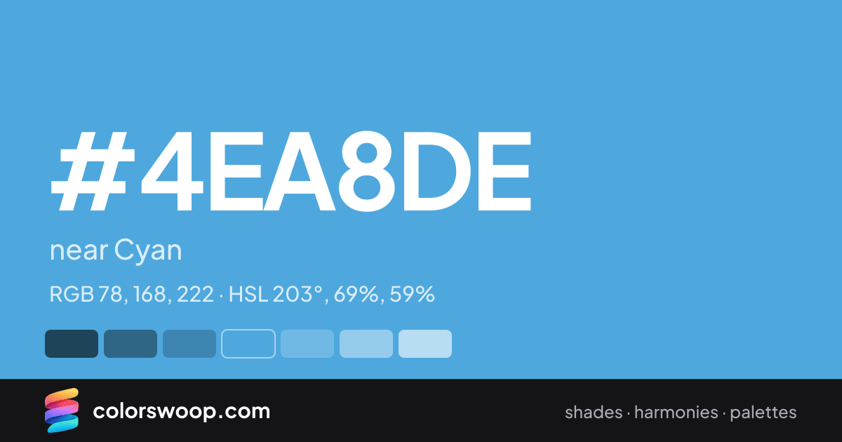 #4EA8DE hex color card: near Cyan, RGB 78, 168, 222
