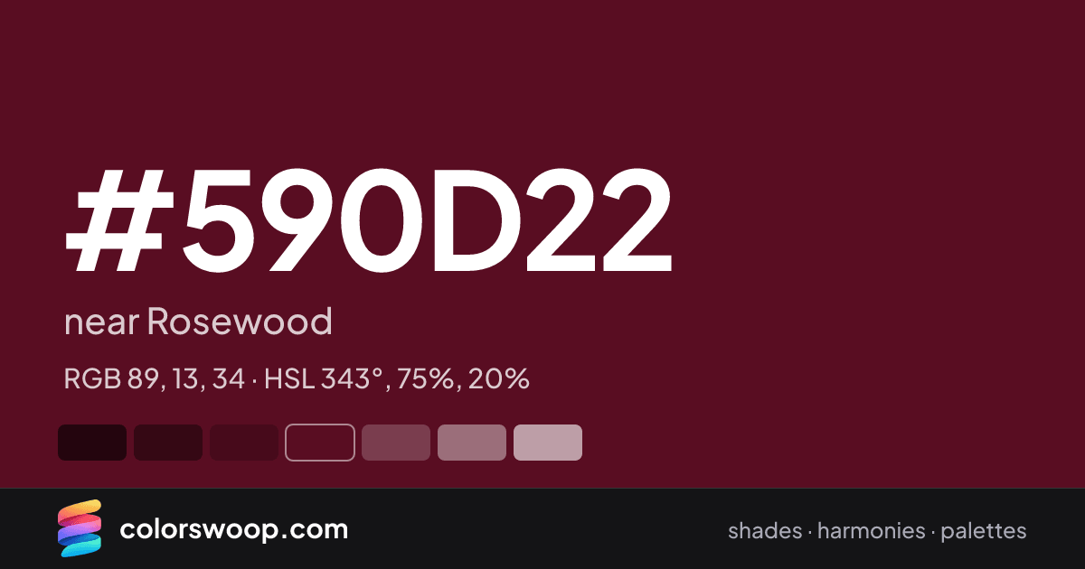 #590D22 hex color card: near Rosewood, RGB 89, 13, 34
