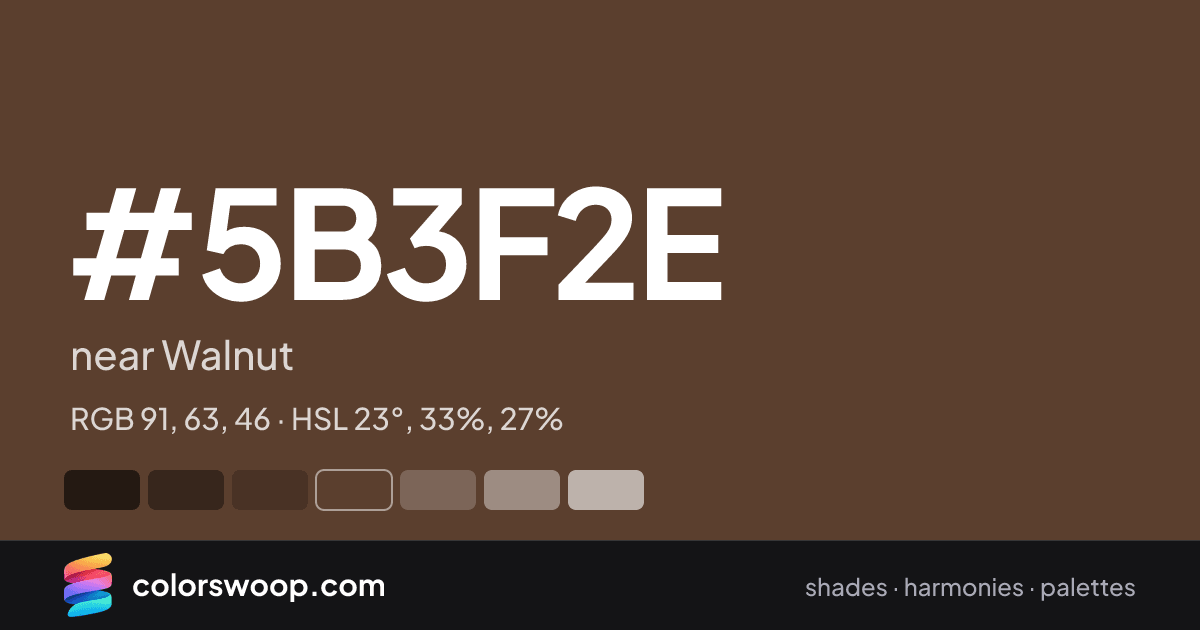 #5B3F2E hex color card: near Walnut, RGB 91, 63, 46
