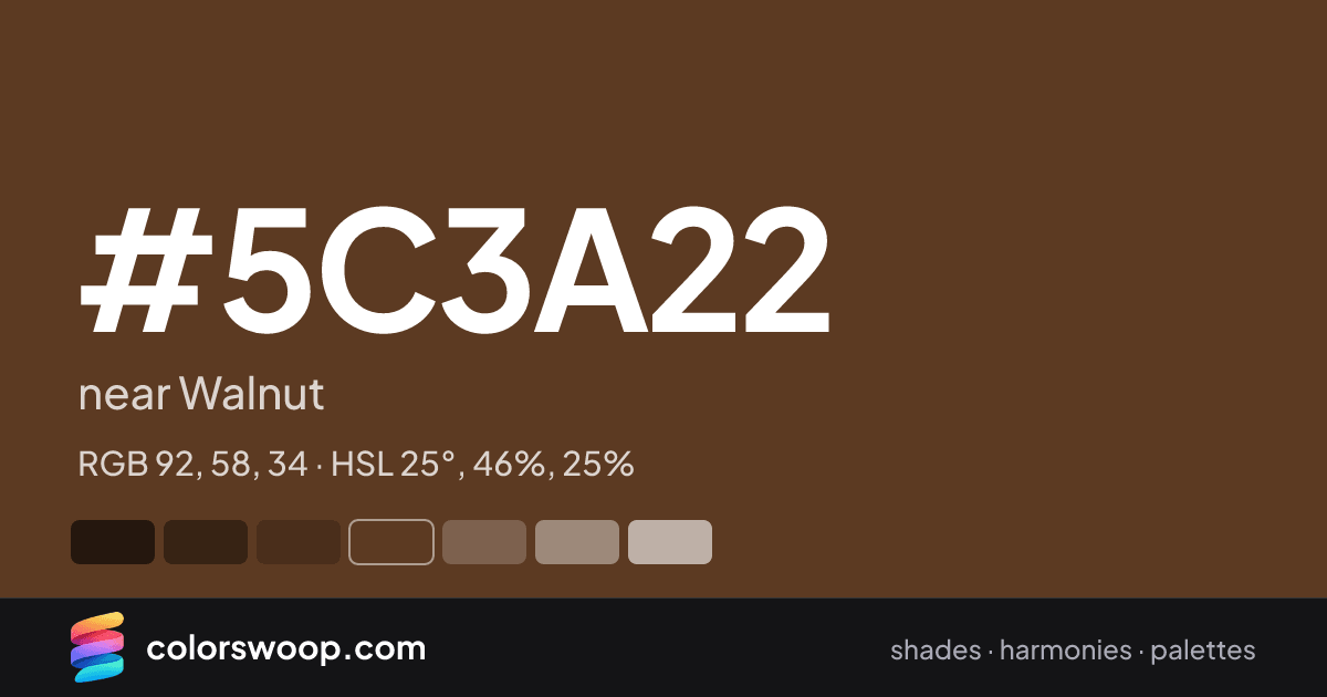 #5C3A22 hex color card: near Walnut, RGB 92, 58, 34