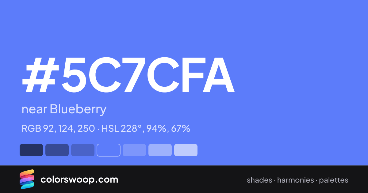 #5C7CFA hex color card: near Blueberry, RGB 92, 124, 250