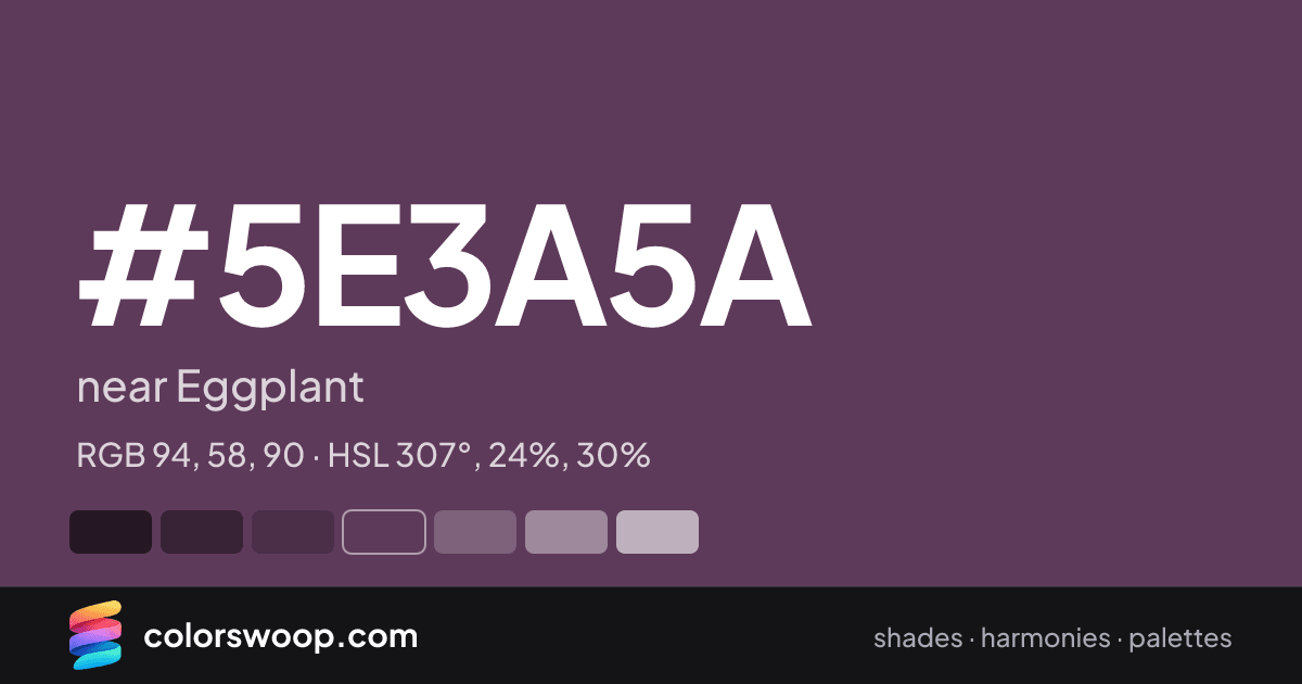 #5E3A5A hex color card: near Eggplant, RGB 94, 58, 90