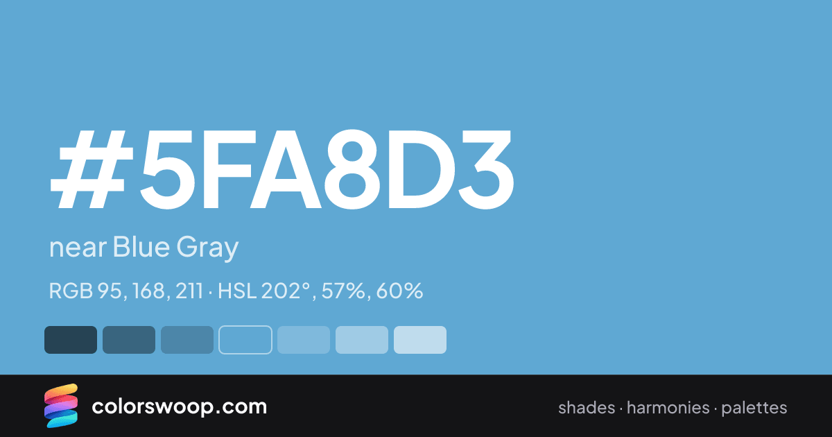 #5FA8D3 hex color card: near Blue Gray, RGB 95, 168, 211
