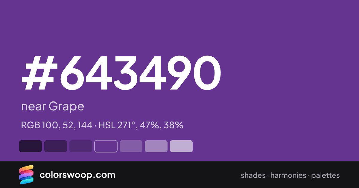 #643490 hex color card: near Grape, RGB 100, 52, 144