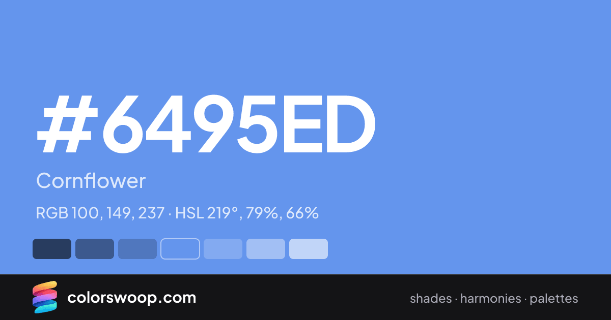 #6495ED hex color card: Cornflower, RGB 100, 149, 237