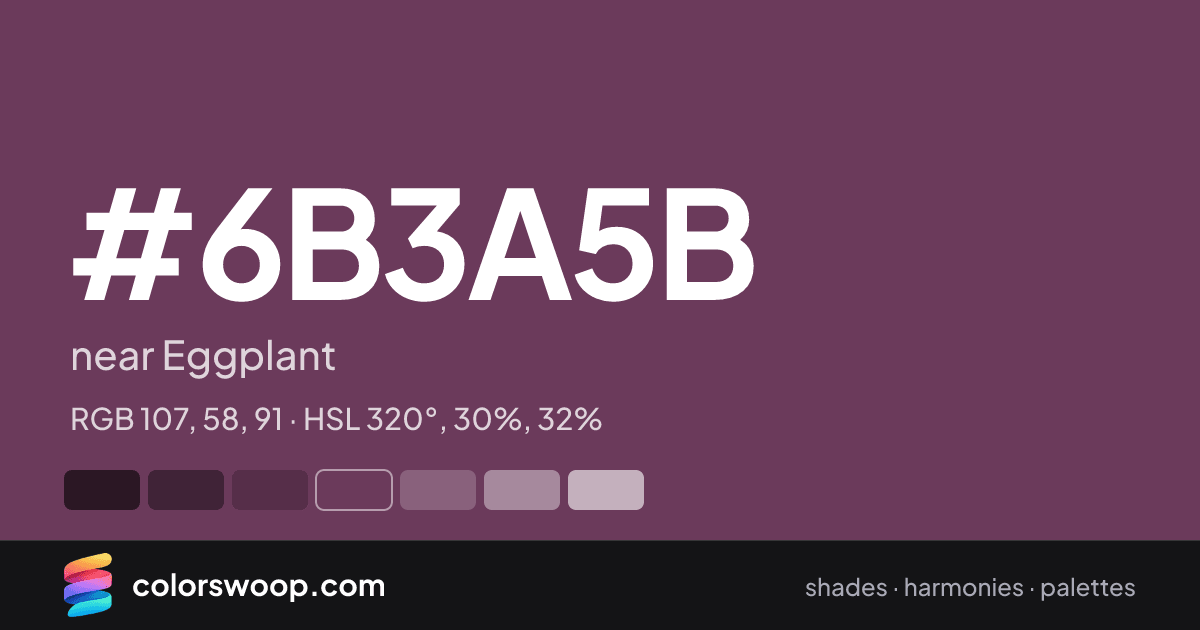 #6B3A5B hex color card: near Eggplant, RGB 107, 58, 91