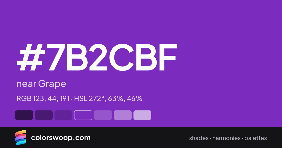 #7B2CBF hex color card: near Grape, RGB 123, 44, 191