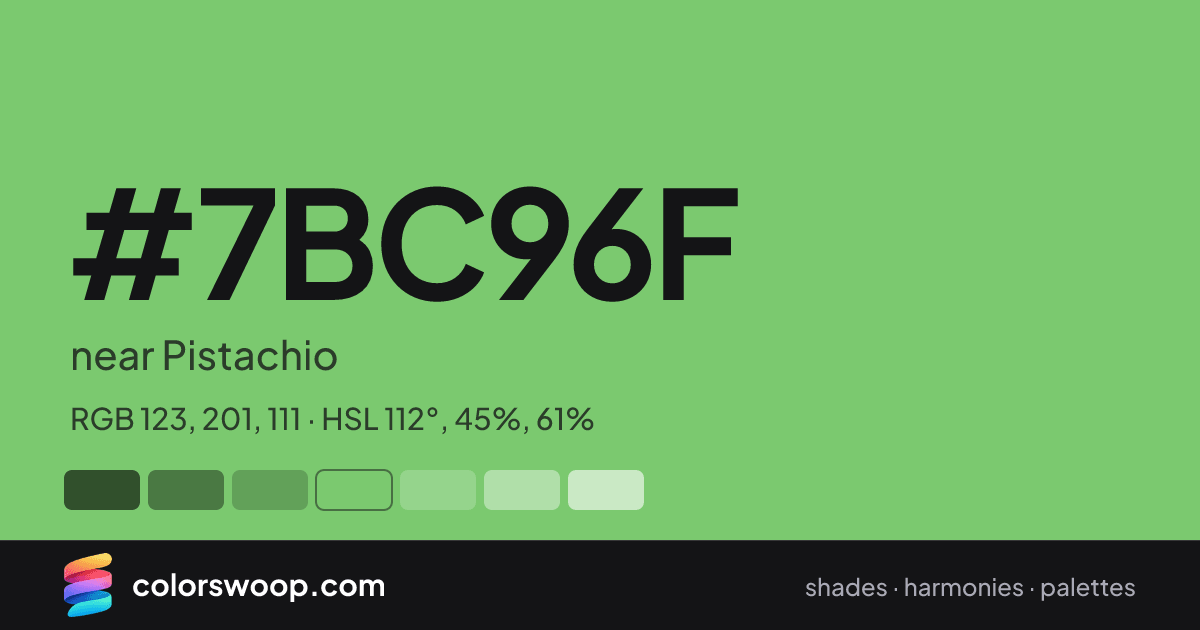 #7BC96F hex color card: near Pistachio, RGB 123, 201, 111