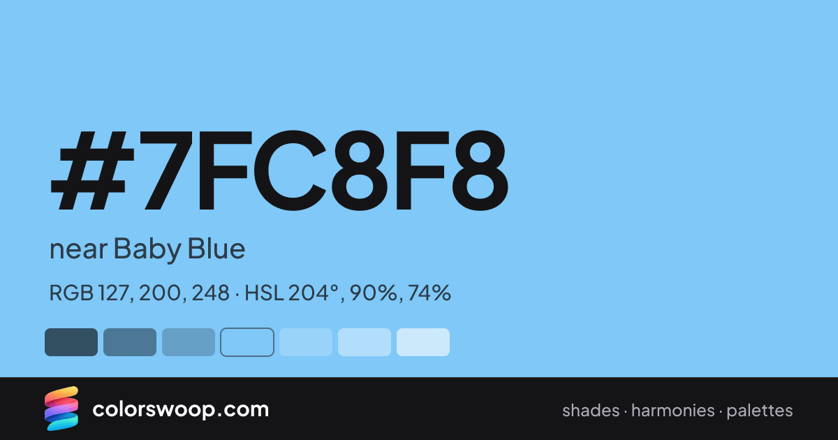 #7FC8F8 hex color card: near Baby Blue, RGB 127, 200, 248