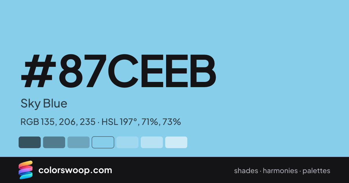 #87CEEB hex color card: Sky Blue, RGB 135, 206, 235