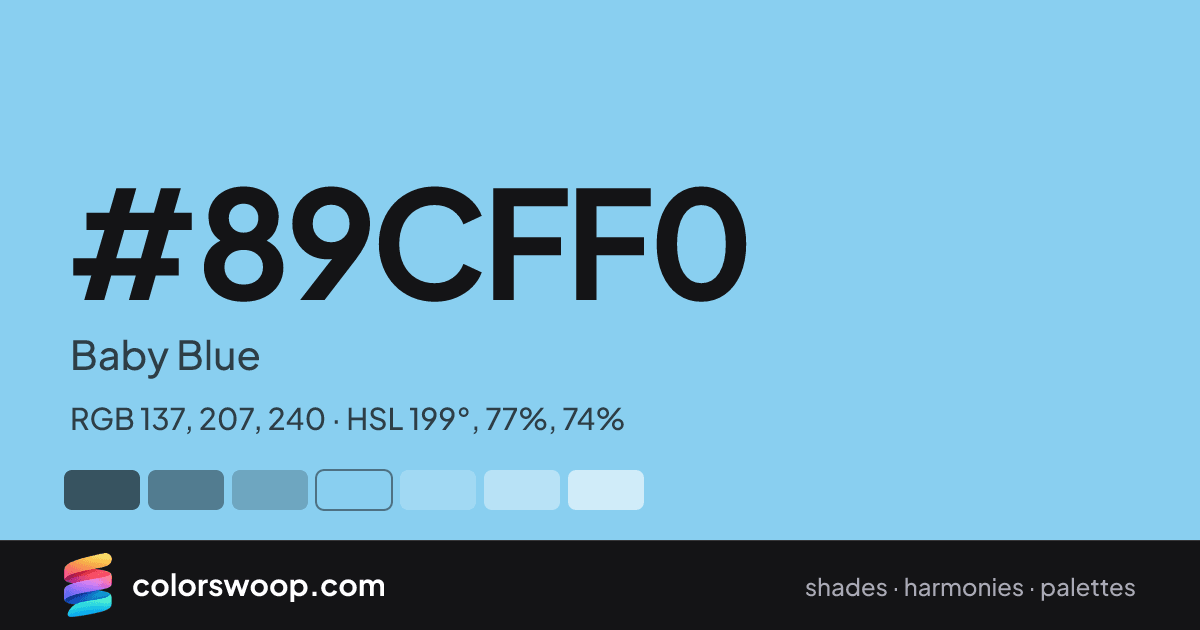 #89CFF0 hex color card: Baby Blue, RGB 137, 207, 240