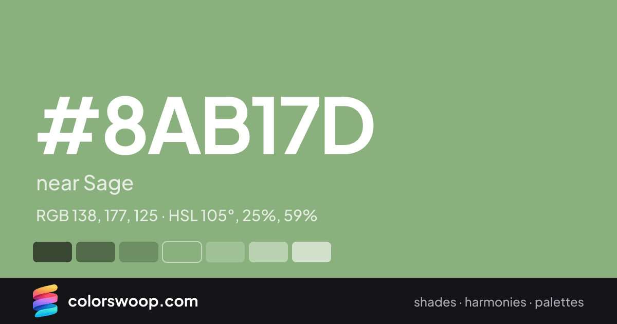 #8AB17D hex color card: near Sage, RGB 138, 177, 125
