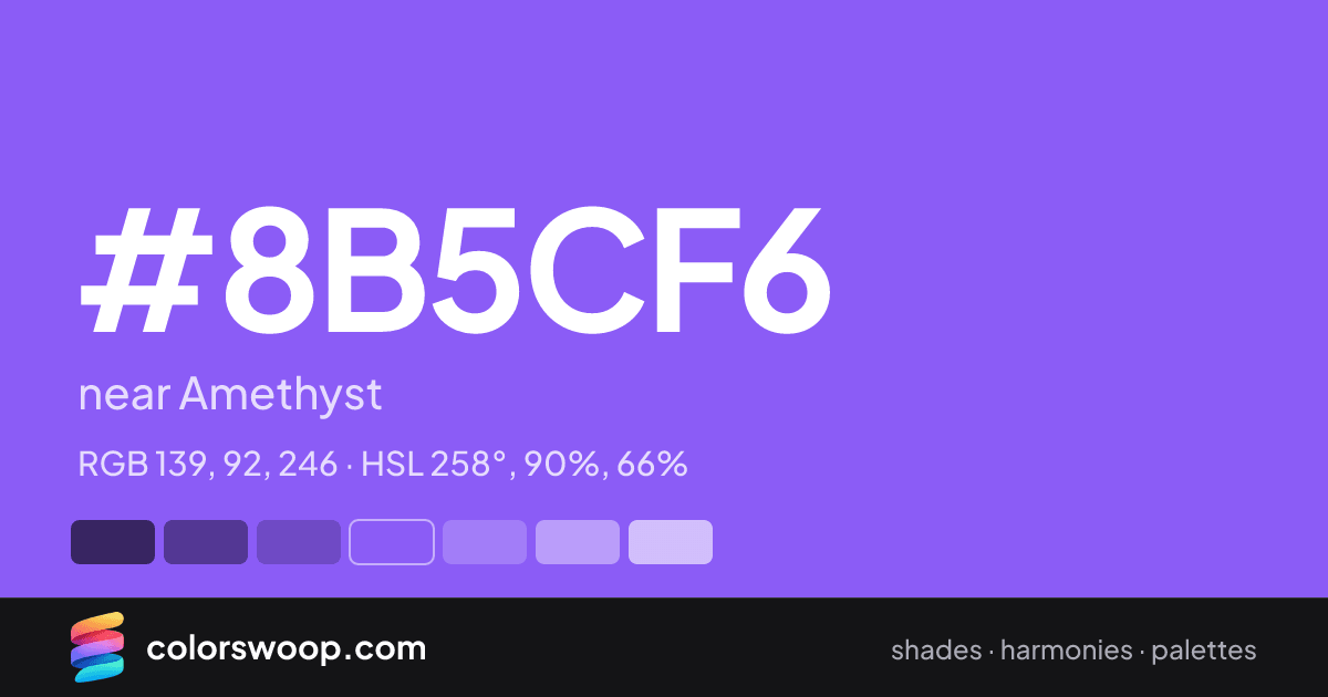 #8B5CF6 hex color card: near Amethyst, RGB 139, 92, 246