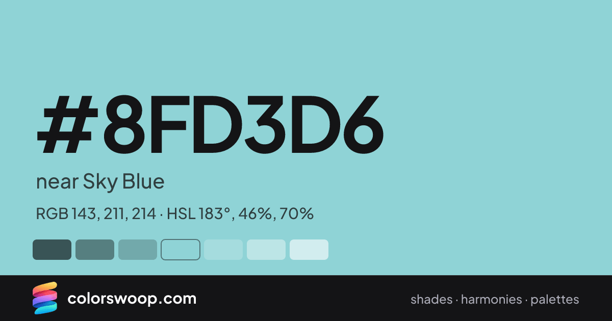 #8FD3D6 hex color card: near Sky Blue, RGB 143, 211, 214