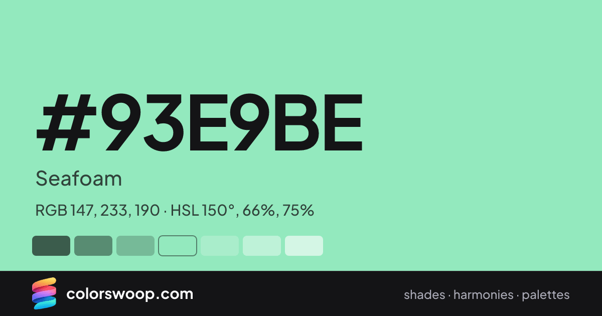 #93E9BE hex color card: Seafoam, RGB 147, 233, 190