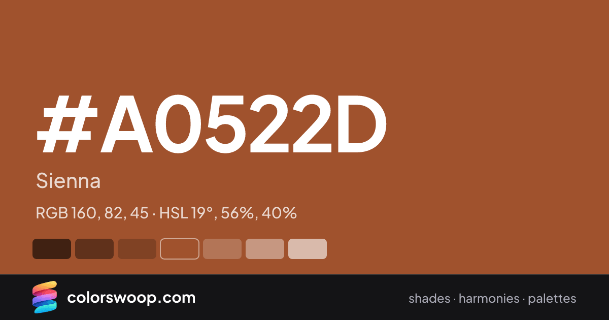 #A0522D hex color card: Sienna, RGB 160, 82, 45