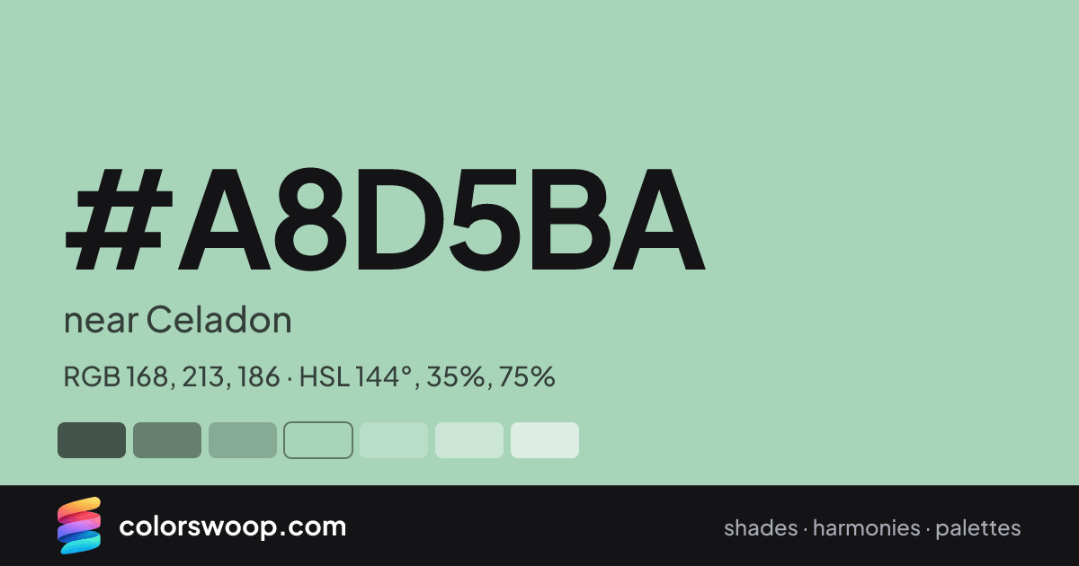 #A8D5BA hex color card: near Celadon, RGB 168, 213, 186