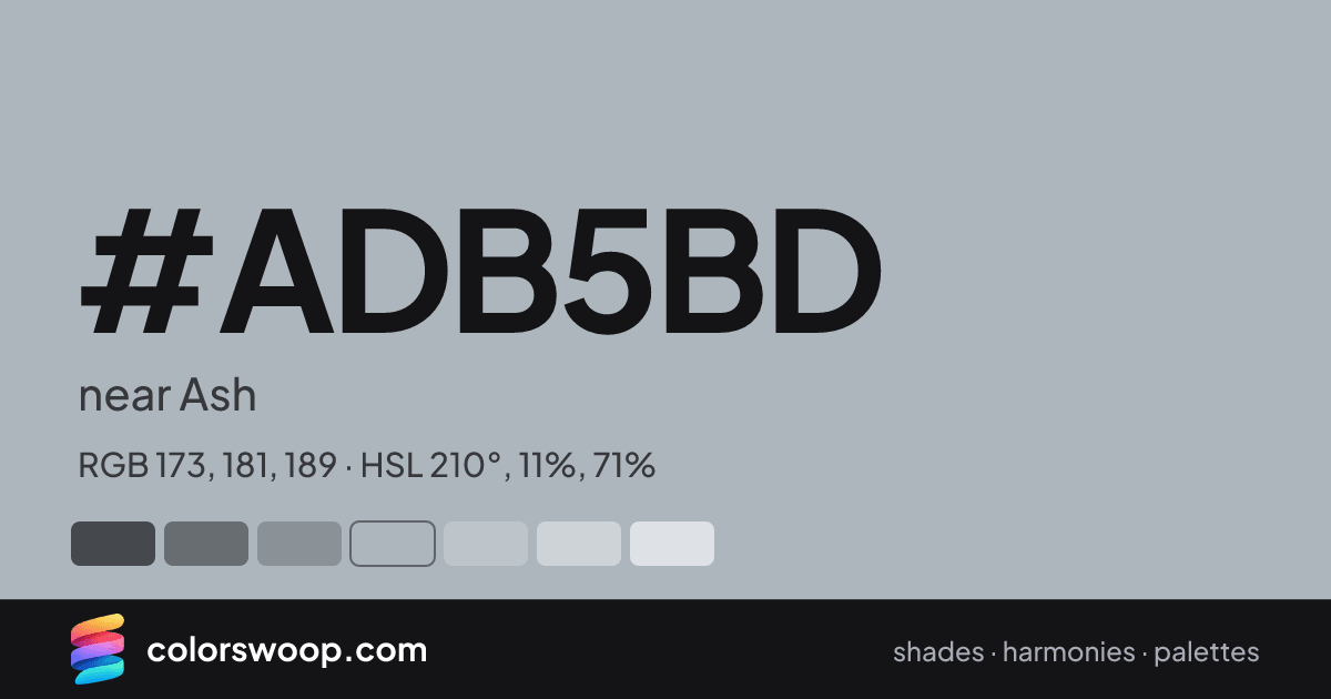 #ADB5BD hex color card: near Ash, RGB 173, 181, 189