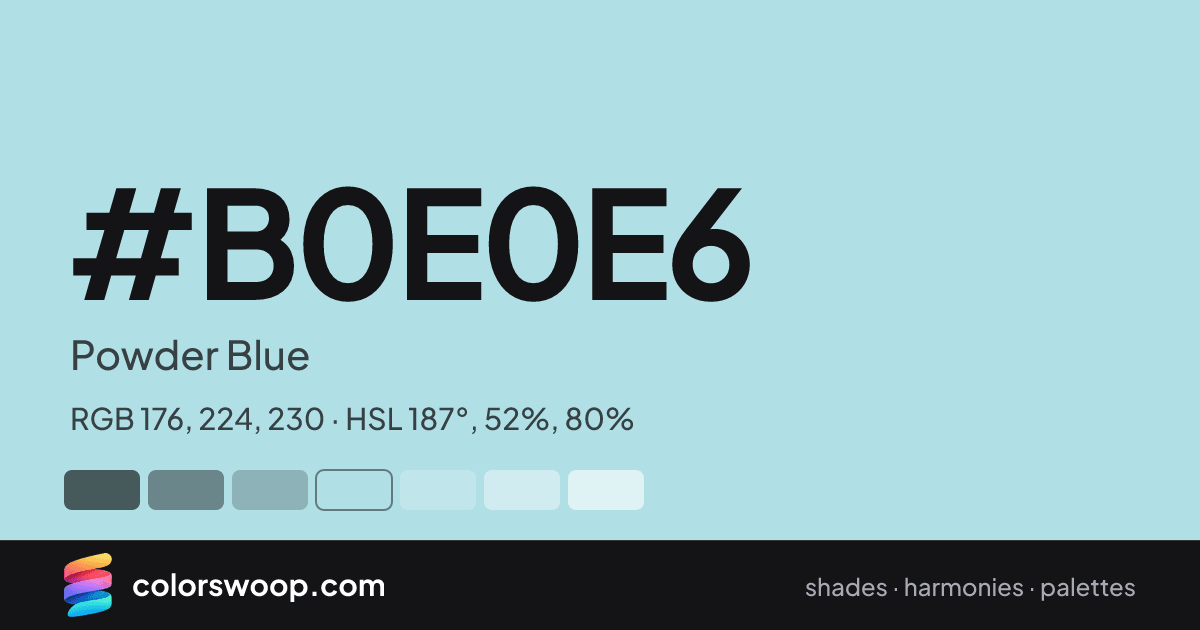 #B0E0E6 hex color card: Powder Blue, RGB 176, 224, 230