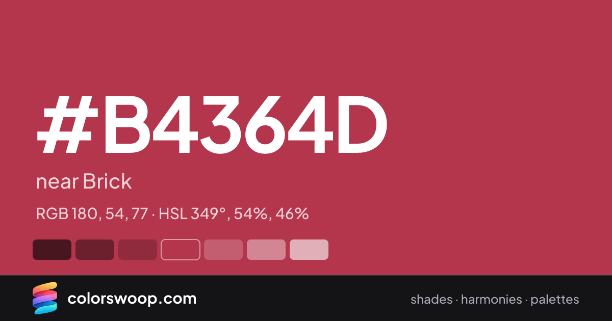 #B4364D hex color card: near Brick, RGB 180, 54, 77