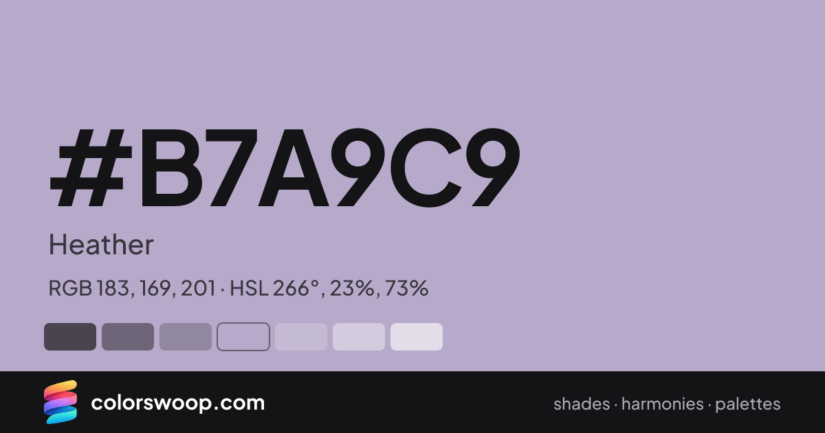 #B7A9C9 hex color card: Heather, RGB 183, 169, 201