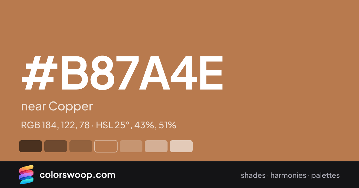 #B87A4E hex color card: near Copper, RGB 184, 122, 78