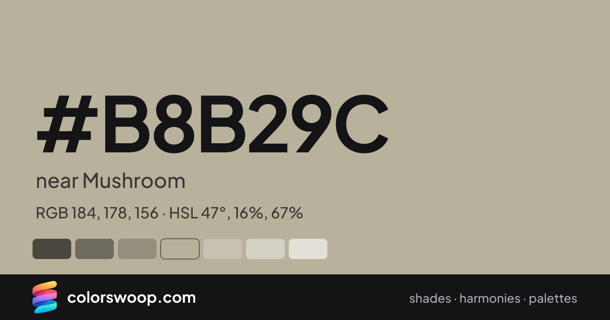 #B8B29C hex color card: near Mushroom, RGB 184, 178, 156