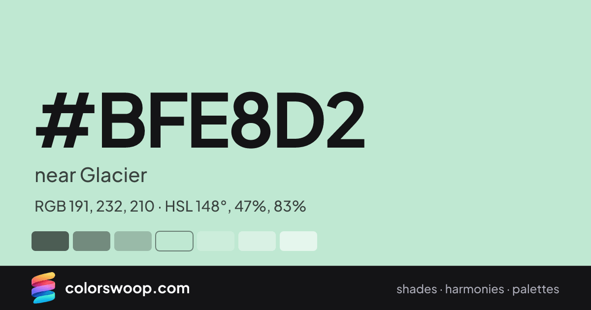 #BFE8D2 hex color card: near Glacier, RGB 191, 232, 210