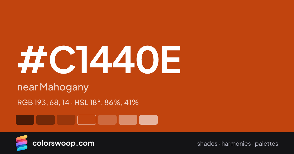 #C1440E hex color card: near Mahogany, RGB 193, 68, 14