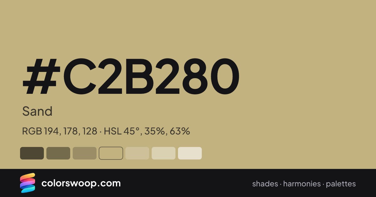 #C2B280 hex color card: Sand, RGB 194, 178, 128