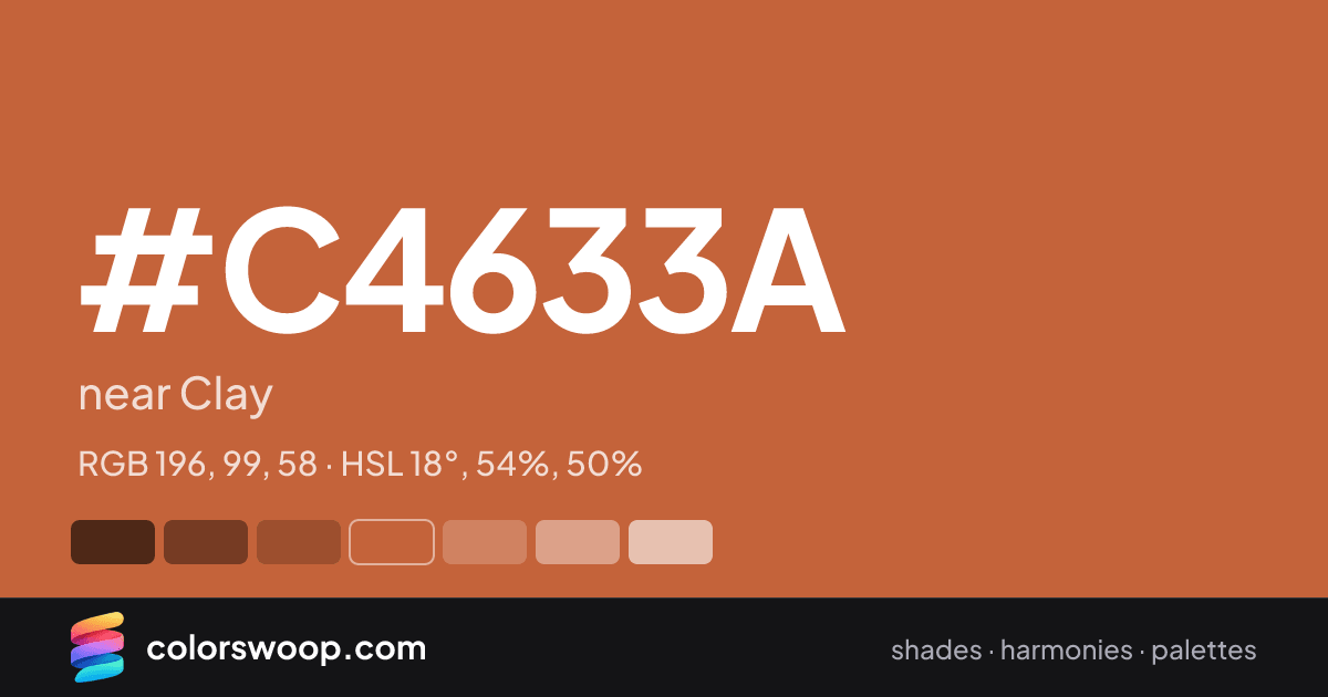#C4633A hex color card: near Clay, RGB 196, 99, 58