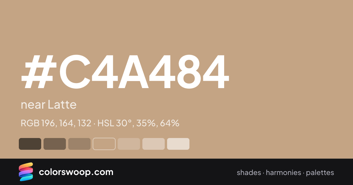 #C4A484 hex color card: near Latte, RGB 196, 164, 132