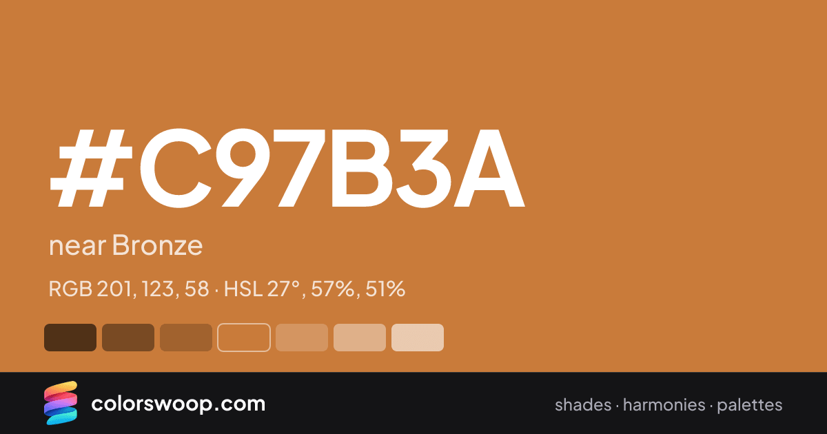 #C97B3A hex color card: near Bronze, RGB 201, 123, 58