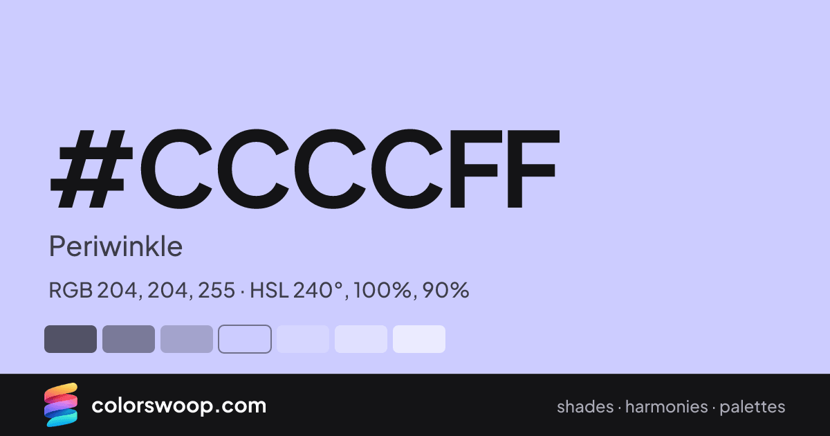 #CCCCFF hex color card: Periwinkle, RGB 204, 204, 255