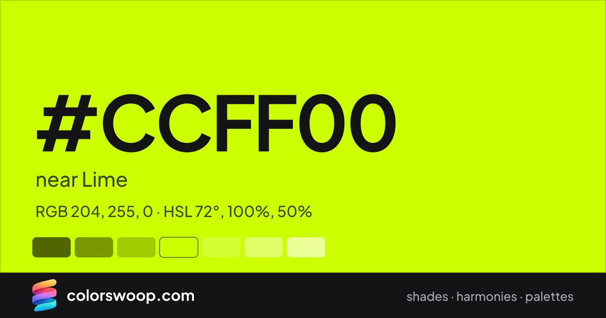#CCFF00 hex color card: near Lime, RGB 204, 255, 0