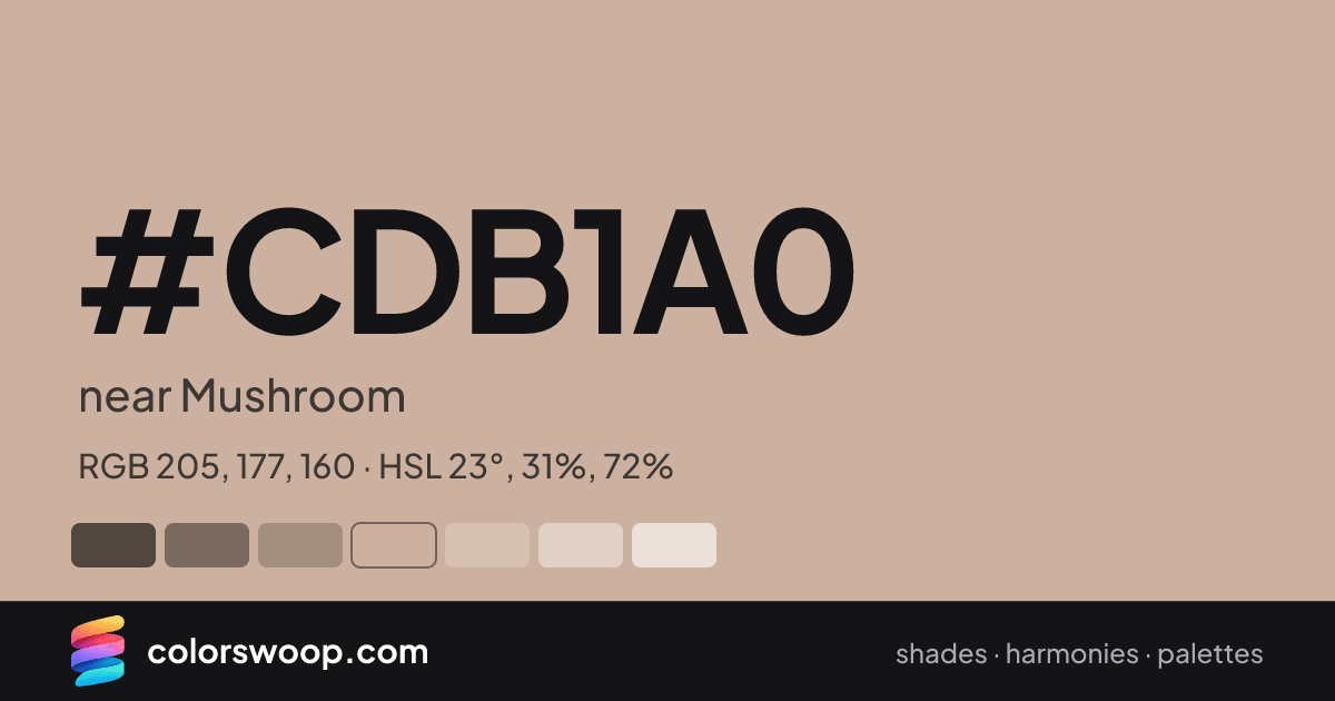 #CDB1A0 hex color card: near Mushroom, RGB 205, 177, 160