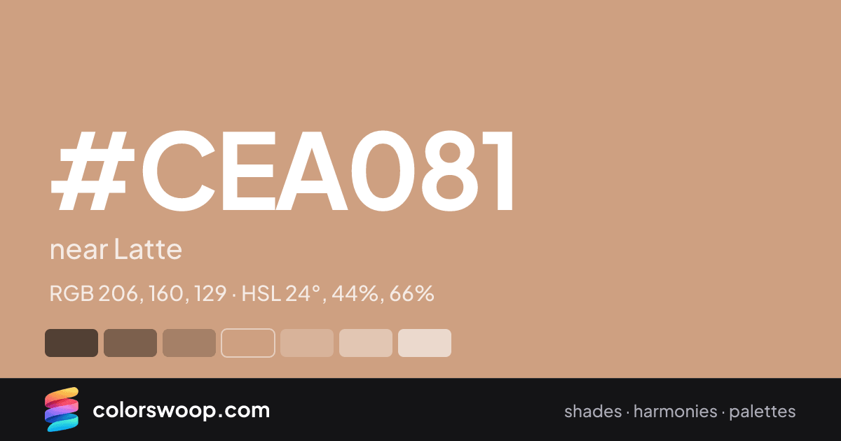 #CEA081 hex color card: near Latte, RGB 206, 160, 129