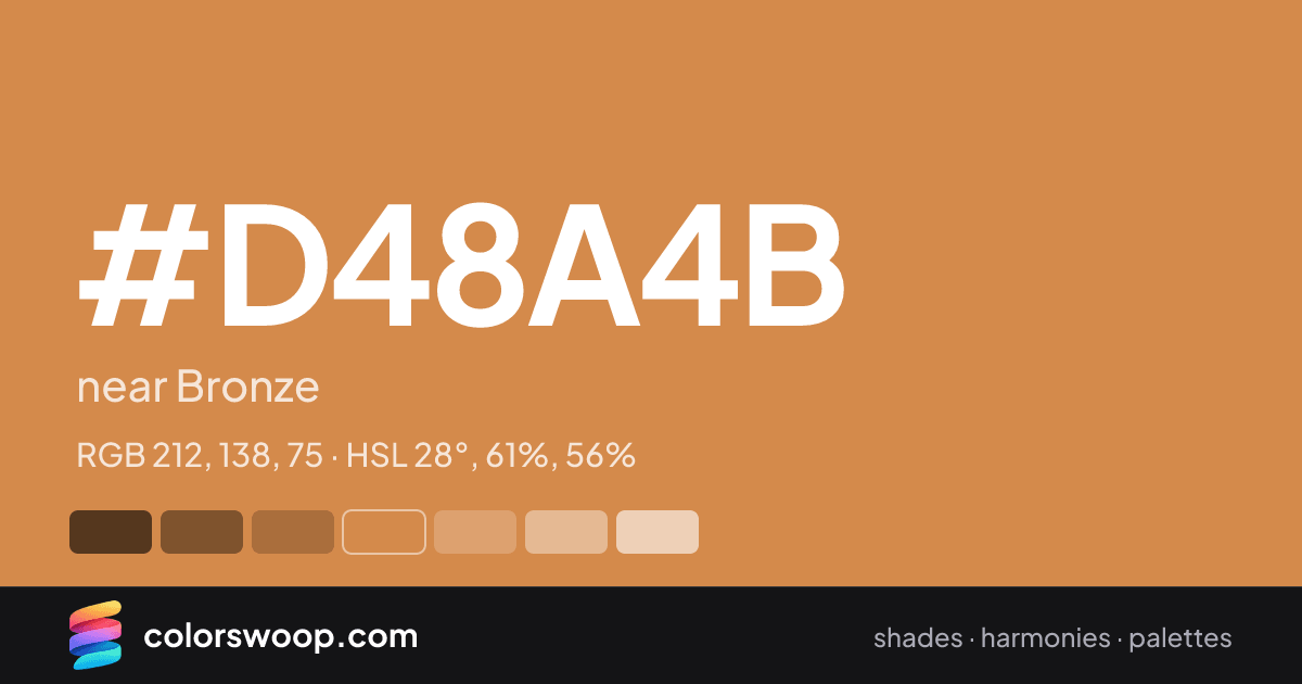 #D48A4B hex color card: near Bronze, RGB 212, 138, 75