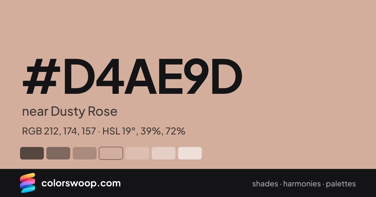 #D4AE9D hex color card: near Dusty Rose, RGB 212, 174, 157