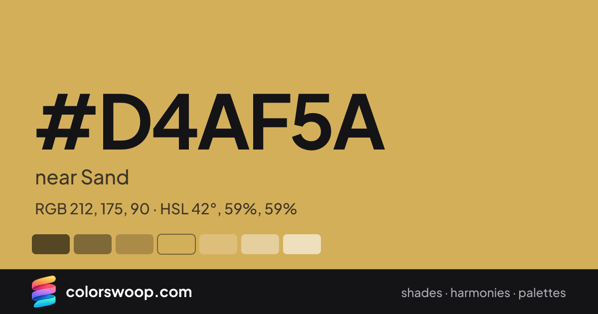 #D4AF5A hex color card: near Sand, RGB 212, 175, 90